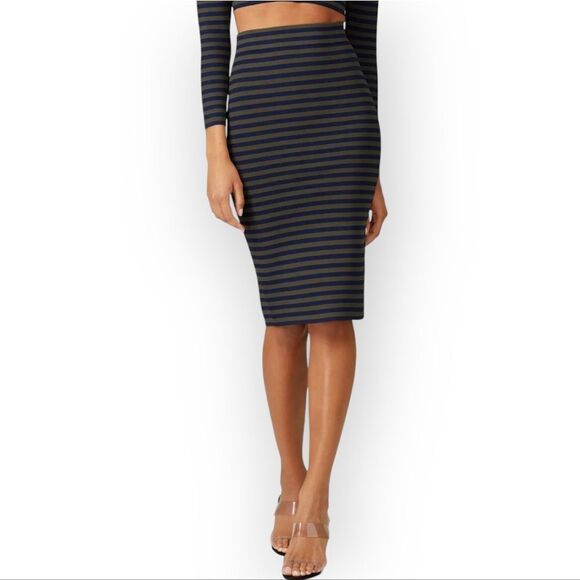 NWT Good American Green and Blue Ribbed Pencil Zip Back Skirt Sz 0 - Picture 1 of 12